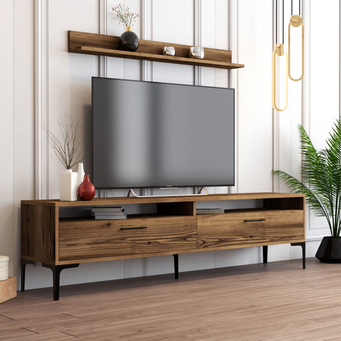 Hanah Home Istanbul Conjunto de Muebles de Salón Nogal con Soporte TV 180cm, Mesa Café, Estante Pared