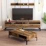 Hanah Home Istanbul Conjunto de Muebles de Salón Nogal con Soporte TV 180cm, Mesa Café, Estante Pared