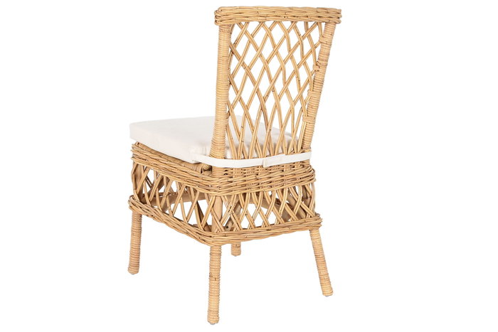 DKD Home Decor Silla Balines Ratan Natural Blanco con Cojín 58 x 90 x 47 cm