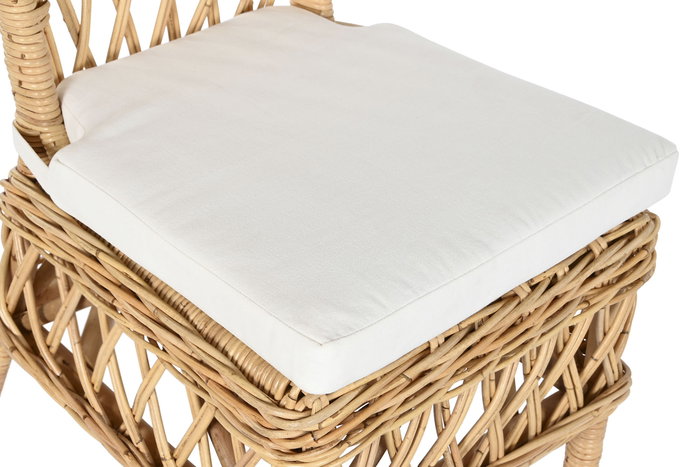 DKD Home Decor Silla Balines Ratan Natural Blanco con Cojín 58 x 90 x 47 cm
