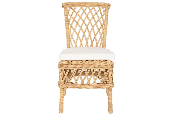 DKD Home Decor Silla Balines Ratan Natural Blanco con Cojín 58 x 90 x 47 cm