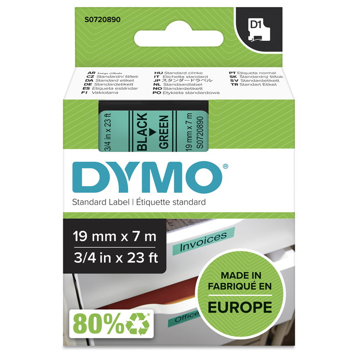 Dymo Cinta D1 19mm x 7m Negro sobre Verde