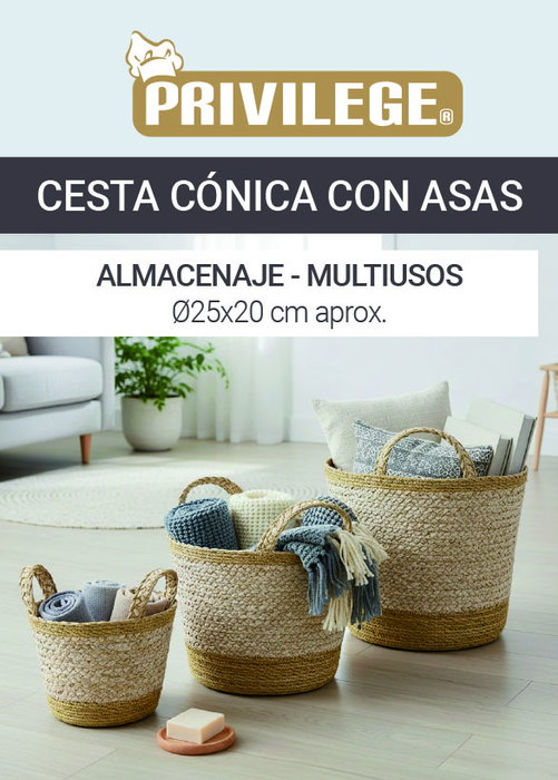Inde Cesta Cónica Seagrass con Asas 25 cm (18 Unidades)