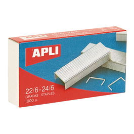 Apli Grapas Galvanizadas 22/6-24/6 para Grapadoras de Sobremesa con Acabado Plata Brillante (1.000 Unidades)