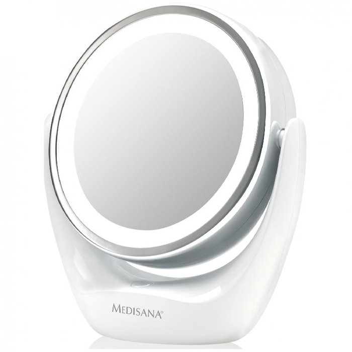 MEDISANA ESPEJO COSMÉTICO DE MESA - Espejo amplificador con iluminación LED, 10X aumento, con base estable