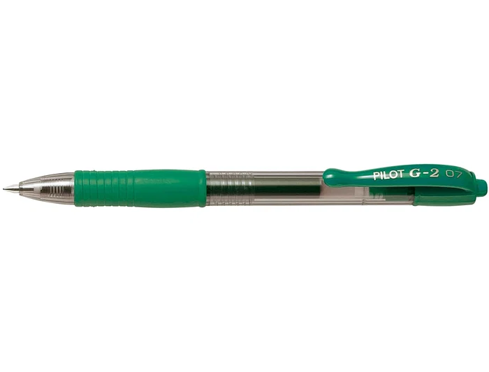 Pilot Bolígrafo G-2 Verde Tinta Gel Retráctil Sujeción Caucho Punta 0,7mm Trazo 0,4mm