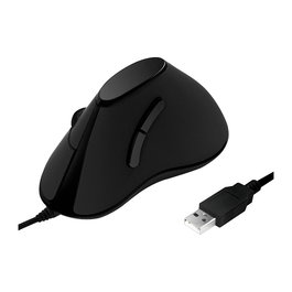 LogiLink Ratón Ergonomico Vertical ID0158 para Mano Derecha, Óptico 1000 DPI, 5 Botones, USB Plug and Play, Color Negro - Para Oficina