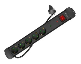Lanberg SP1-05F-0150-BK Regleta eléctrica con 5 Tomas Schuko, Protección Sobrecarga 2500W, Color Negro, Cable 1.5 metros