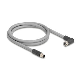 Delock 80543 Cable M12 5 Pin L-Codificado Plug Derecha a Receptáculo 90 Grados PUR Gris para Cadena Portacables 2 Metros