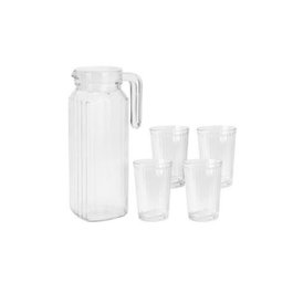 Excellent Houseware Set de jarra de cristal con tapa de 1100 ml y 4 vasos de 200 ml