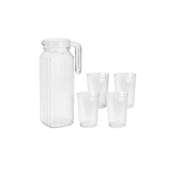 Excellent Houseware Set de jarra de cristal con tapa de 1100 ml y 4 vasos de 200 ml