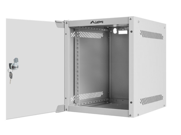 Lanberg Armario Mural Rack 10 Pulgadas 6U con Puerta de Vidrio y Ventilador Gris