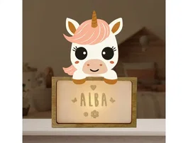Wondee Lámpara Infantil Personalizable Little Unicorn Abeja Luz Nocturna Quit Miedos Madera Sostenible Batería Cable Tipo C