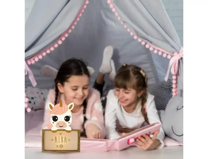 Wondee Lámpara Infantil Personalizable Little Unicorn Abeja Luz Nocturna Quit Miedos Madera Sostenible Batería Cable Tipo C