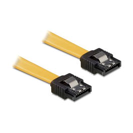 DeLOCK Cable SATA a SATA 0.5 metros, 0.50m, Amarillo, con Clips, para Conexión de Unidades
