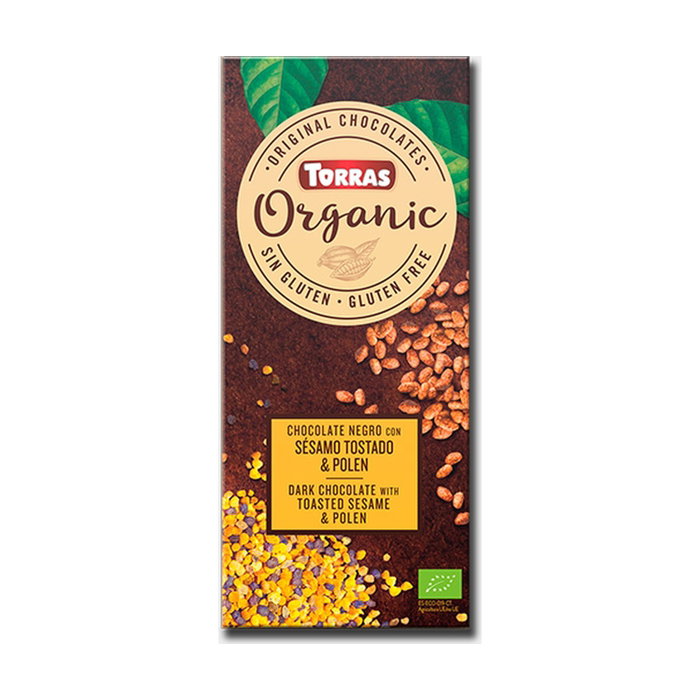 TORRAS Chocolate Negro con Sésamo Tostado y Polen BIO 100g