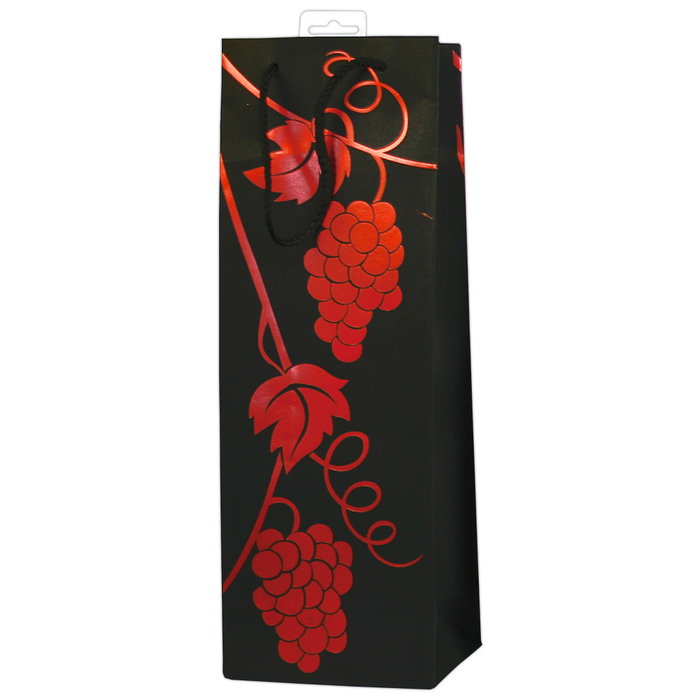 Party Time Bolsa Regalo Botella Colección Lounge Papel Decorada Uvas Botella Copas Dorado Plateado Rojo 36 cm