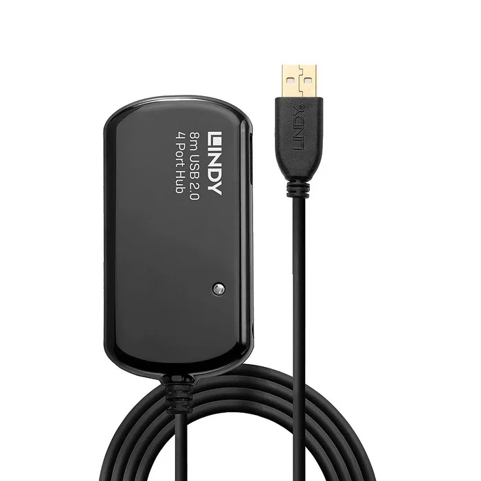 Lindy 42781 Hub USB 2.0 de 8 metros, Active Extension con 4 Puertos, 480 Mbit/s, Compatible con Windows, Mac OS y Linux