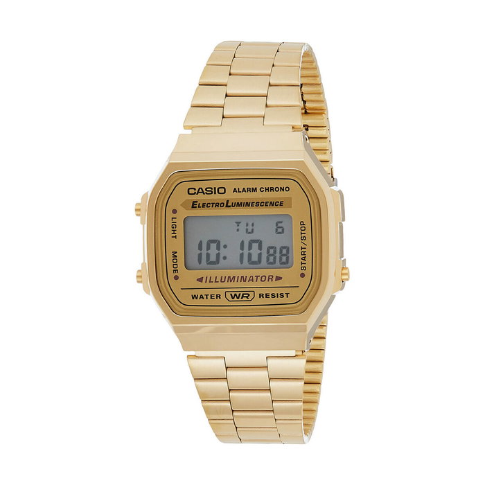 Casio A168WG-9WDF Reloj Digital Vintage Unisex con Banda de Acero Inoxidable, Oro