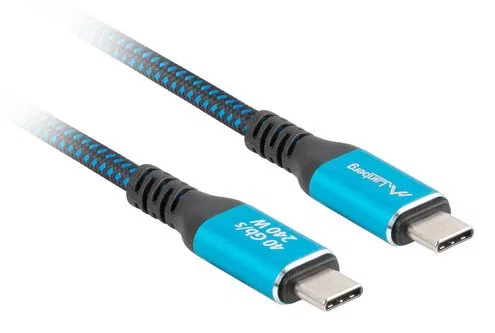 Lanberg CA-CMCM-45CU - Cable USB4 Tipo C Macho-Macho 2 m, Negro/Azul, 240W Carga, 8K@60Hz, 40Gbps