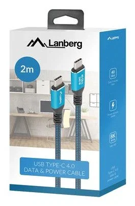 Lanberg CA-CMCM-45CU - Cable USB4 Tipo C Macho-Macho 2 m, Negro/Azul, 240W Carga, 8K@60Hz, 40Gbps