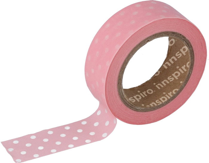 Innspiro Cinta masking tape Washi rosa con topos Serie Floral 15mm x 10m Innspiro Cinta masking tape Washi rosa con topos Serie Floral 15mm x 10m