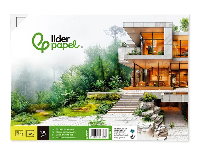 Liderpapel Bloc dibujo lineal encolado 230x325mm 20 hojas 130 gr/m2 con recuadro