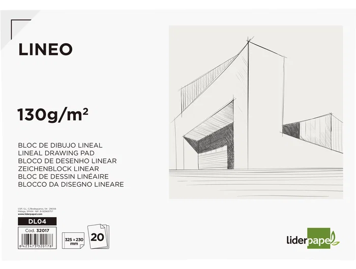 Liderpapel Bloc dibujo lineal encolado 230x325mm 20 hojas 130 gr/m2 con recuadro