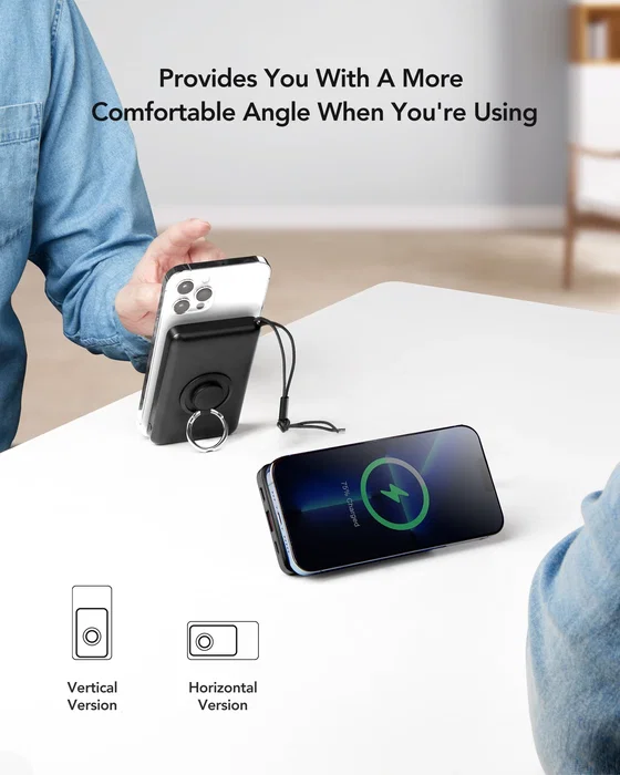 VEGER MagOn W1151-B Powerbank 10000mAh Cargador Inalámbrico Magnético 20W PD, Carga Rápida 22.5W, Negro y Blanco