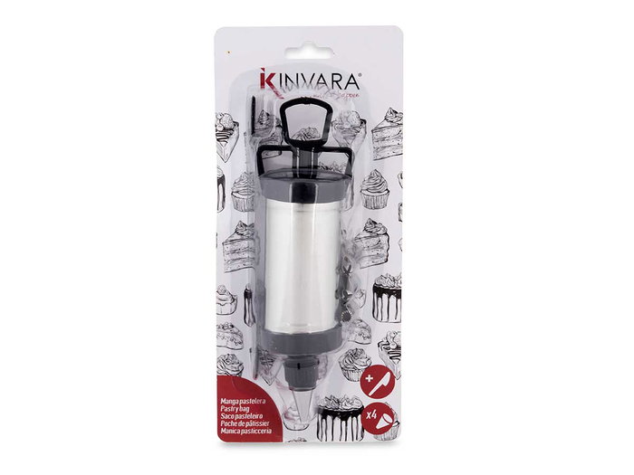 Kinvara Manga Pastelera Metal con 4 Boquillas y Accesorios, Acero Inoxidable y Plástico, 11.2x27.5x6 cm (Set de 24)