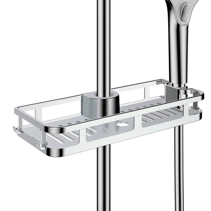 Wenko Cesto de Ducha Acero Inoxidable con Ganchos Integrados y Soporte para Cabezal, Fijación Rápida, 28.5x4x11.5 cm Wenko Cesto de Ducha Acero Inoxidable con Ganchos Integrados y Soporte para Cabezal, Fijación Rápida, 28.5x4x11.5 cm