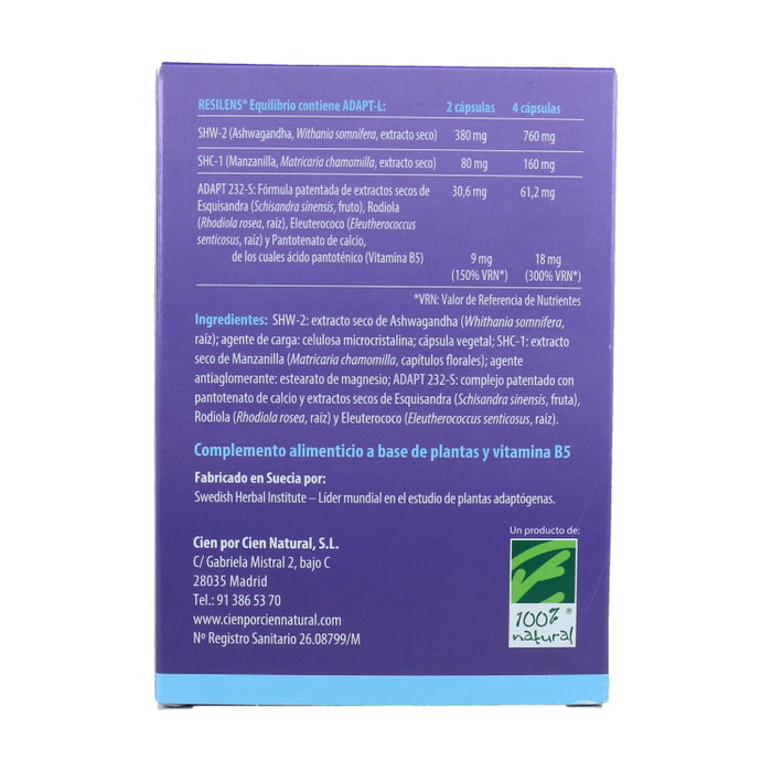 100% Natural Resiliens® Equilibrio 60 cápsulas 100% Natural Resiliens® Equilibrio 60 cápsulas