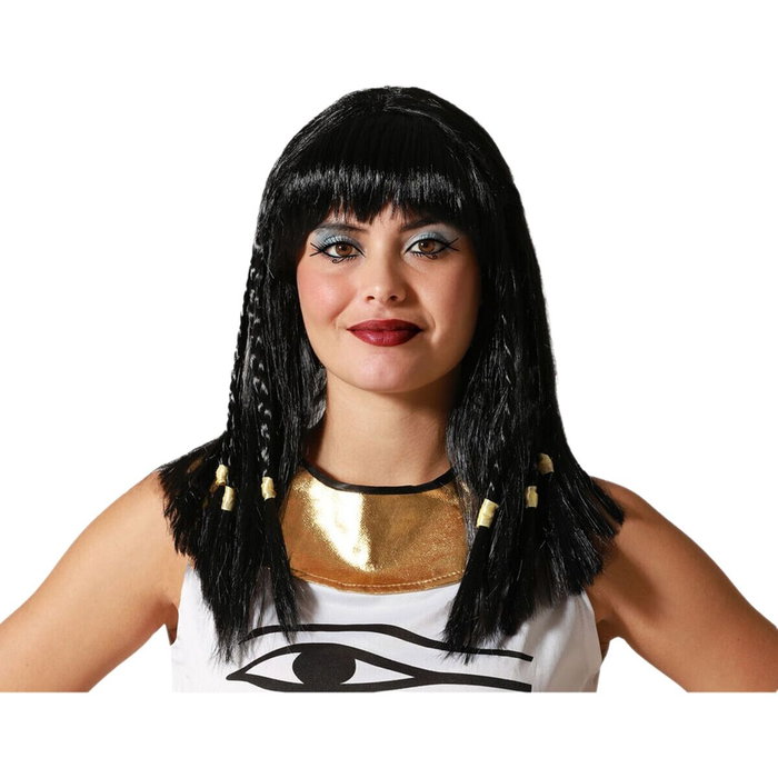 Atosa Peluca Egipcia Negra con Trenzas y Adornos Dorados Atosa Peluca Egipcia Negra con Trenzas y Adornos Dorados