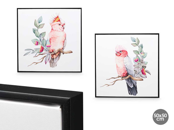 Giftdecor Cuadro Lienzo Marco Negro Pajaros Surtidos 50x50x3 cm (Set de 4) Giftdecor Cuadro Lienzo Marco Negro Pajaros Surtidos 50x50x3 cm (Set de 4)