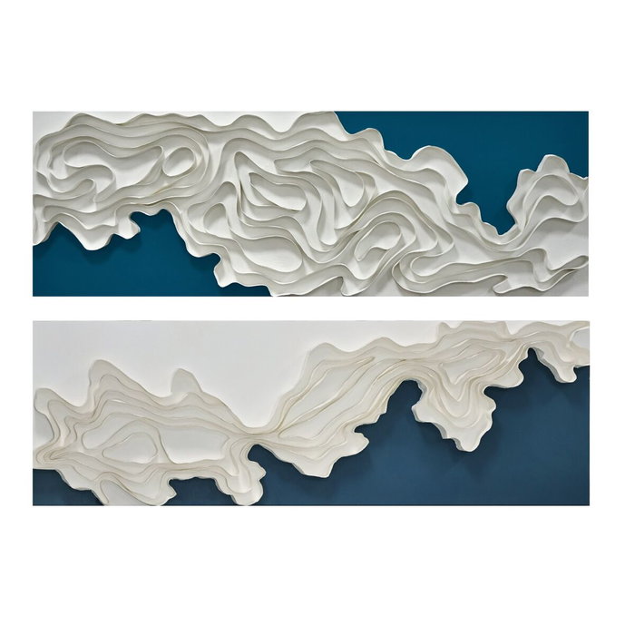 DKD Home Decor Set de 2 Cuadros de Lienzo y Papel Maché Modernos, 150x50 cm, Azul y Blanco