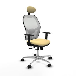 PIQUERAS Y CRESPO Silla de oficina Jorquera con mecanismo Sincro/Traslack, Similpiel Crema y Malla Blanco