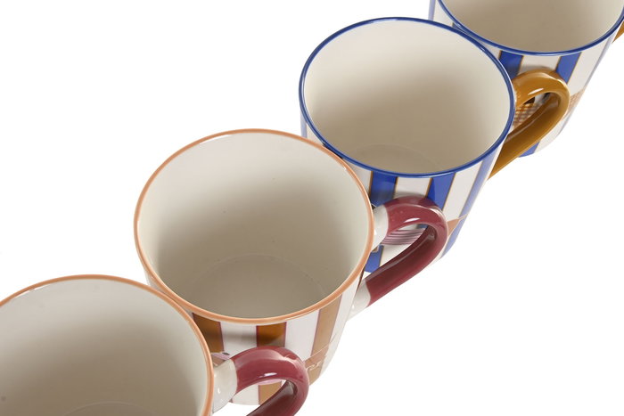 DKD Home Decor Mug Moderno Porcelana New Bone Azul Rosa 400ml (12 Unidades)