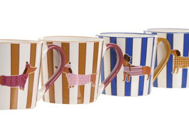 DKD Home Decor Mug Moderno Porcelana New Bone Azul Rosa 400ml (12 Unidades)