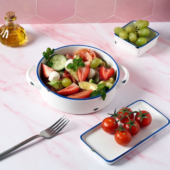 Summa Cazuelita con Tapa de Porcelana 13 cm, 42 cl, Color Marfil y Azul (Set de 2)