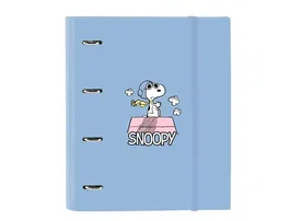Safta Carpeta con Recambio A4 Snoopy, Cuadrícula 5 mm con Goma y Separadores, Cartón Forrado, 4 Anillas de 35 mm