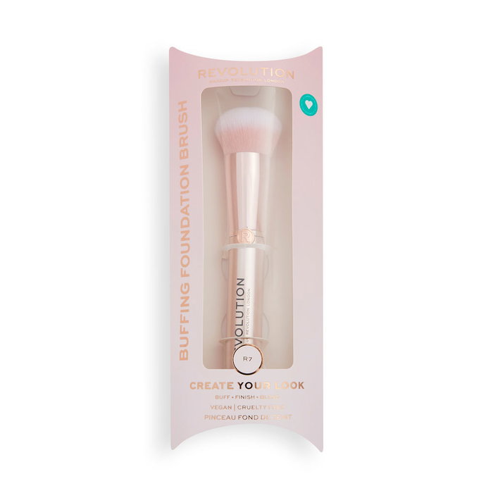 Revolution Make Up Brocha Bluffing Foundation Brush #R7 - Brocha de Maquillaje para Base, Fibras Sintéticas Suaves, Acabado Rosa Dorado, Ideal para Líquidos y Polvos