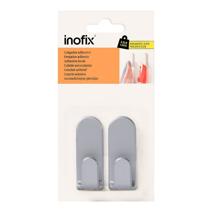 Inofix Taga Colgador Adhesivo Cromo Mate 2 uds