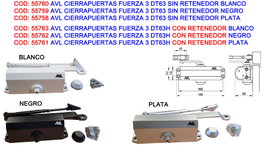 AVL Cierrapuertas Fuerza 3 DT63H con Retenedor Plata