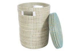 DKD Home Decor Set de 2 Cestas de Seagrass con Tapa Natural
