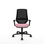 Silla de oficina Mardos con mecanismo Sincro tapizada con Tela color Rosa y malla color Negro. Equipada con lumbar 1D, Brazos 1D y Ruedas 65mm nailon