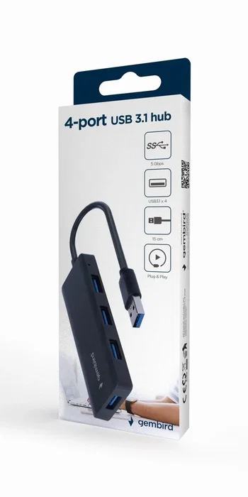 Gembird UHB-U3P4-03 Hub USB 3.2 Gen 1 con 4 puertos Type-A Negro