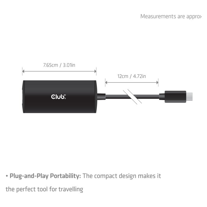 Club 3D Adaptador USB-C a RJ45 10Gbps ST/Bu Retail, Ethernet 10G, USB 3.2 Negro