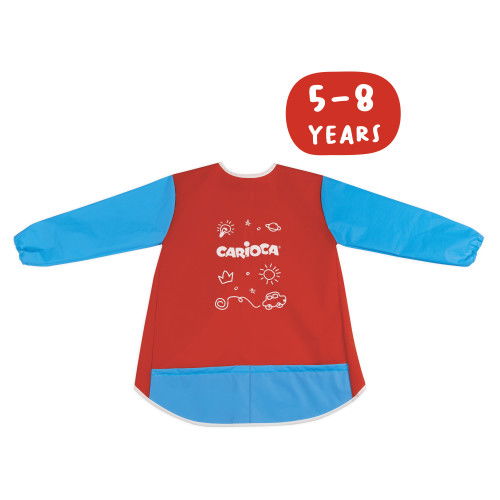 Carioca Delantal Impermeable 33101 para Niños de 5-8 Años, Ajustable, con Bolsillos, Cierre Velcro, Lavable a Máquina, Azul y Rojo