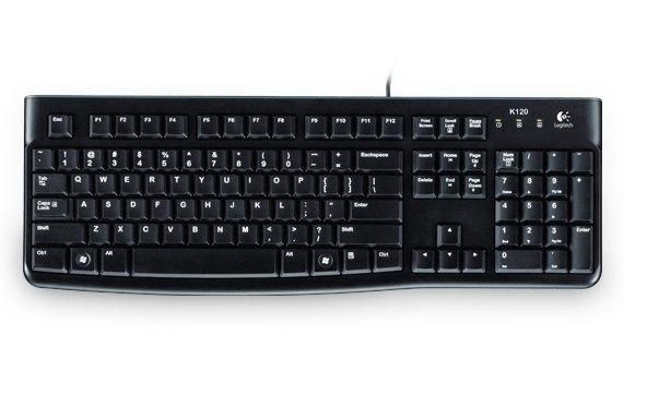 Logitech K120 Teclado USB para Empresas, Diseño Resistente a Salpicaduras, Teclas Cómodas y Silenciosas, Durabilidad 10 Millones de Pulsaciones