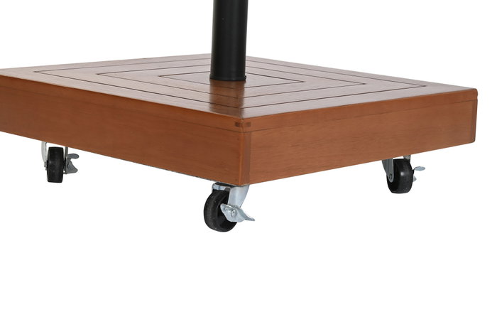 DKD Home Decor Base Parasol Terraza y Jardín Negro y Natural Eucalipto Granito Metal Ruedas Desmontable 48 x 39 x 48 cm